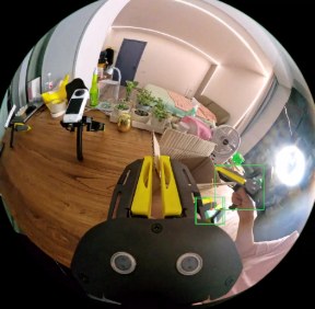 Annotated fisheye frame from a capture, with detection boxes